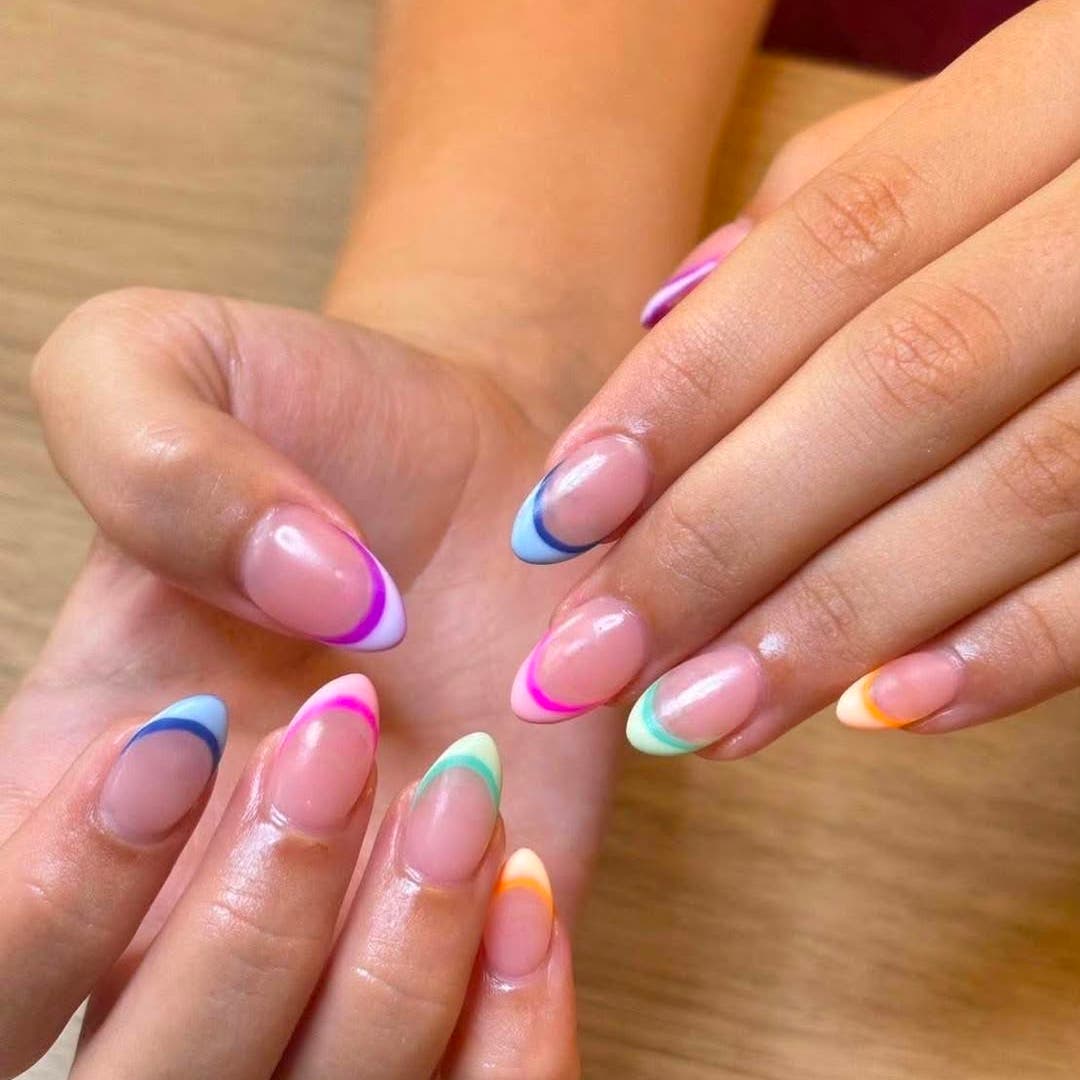 Pastel rainbow French manicure